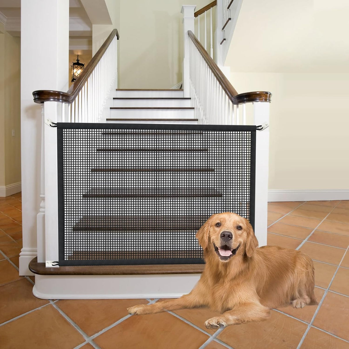 Dog Gate Indoor Pet Gates for Stairs: Dogs Screen Mesh Gate for The House Magic Gate for Kitchen Doorways Hallway Stairways Porch Yard 30 inch Tall, 55 inch Wide Fits 48''–52'' Openings