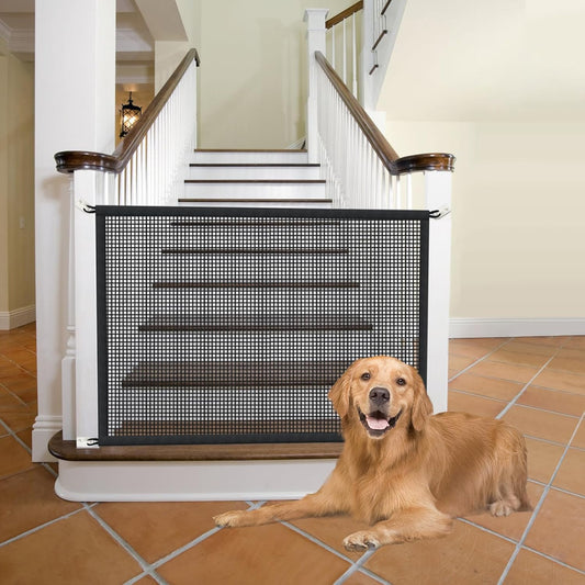 Dog Gate Indoor Pet Gates for Stairs: Dogs Screen Mesh Gate for The House Magic Gate for Kitchen Doorways Hallway Stairways Porch Yard 30 inch Tall, 55 inch Wide Fits 48''–52'' Openings