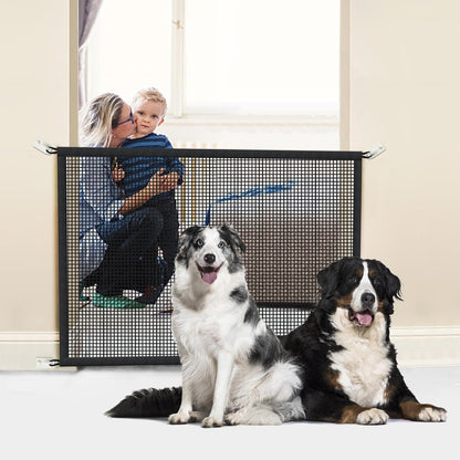 Dog Gate Indoor Pet Gates for Stairs: Dogs Screen Mesh Gate for The House Magic Gate for Kitchen Doorways Hallway Stairways Porch Yard 30 inch Tall, 55 inch Wide Fits 48''–52'' Openings