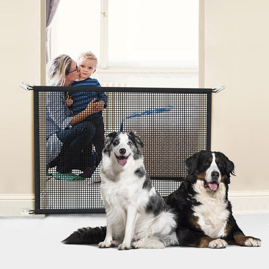 Dog Gate Indoor Pet Gates for Stairs: Dogs Screen Mesh Gate for The House Magic Gate for Kitchen Doorways Hallway Stairways Porch Yard 30 inch Tall, 55 inch Wide Fits 48''–52'' Openings