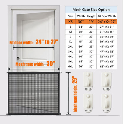 Dog Gate Indoor Pet Gates for Stairs: Dogs Screen Mesh Gate for The House Magic Gate for Kitchen Doorways Hallway Stairways Porch Yard 30 inch Tall, 55 inch Wide Fits 48''–52'' Openings