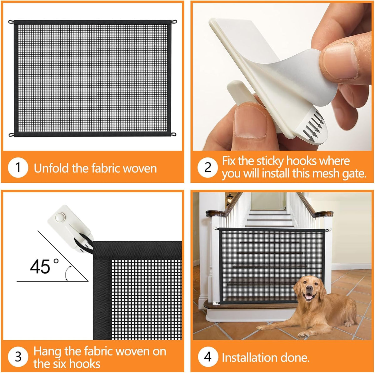 Dog Gate Indoor Pet Gates for Stairs: Dogs Screen Mesh Gate for The House Magic Gate for Kitchen Doorways Hallway Stairways Porch Yard 30 inch Tall, 55 inch Wide Fits 48''–52'' Openings