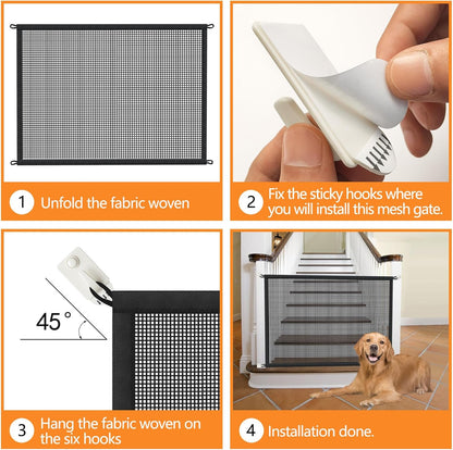 Dog Gate Indoor Pet Gates for Stairs: Dogs Screen Mesh Gate for The House Magic Gate for Kitchen Doorways Hallway Stairways Porch Yard 30 inch Tall, 55 inch Wide Fits 48''–52'' Openings
