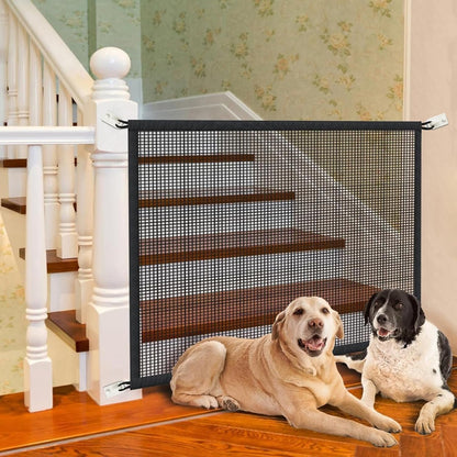 Dog Gate Indoor Pet Gates for Stairs: Dogs Screen Mesh Gate for The House Magic Gate for Kitchen Doorways Hallway Stairways Porch Yard 30 inch Tall, 55 inch Wide Fits 48''–52'' Openings