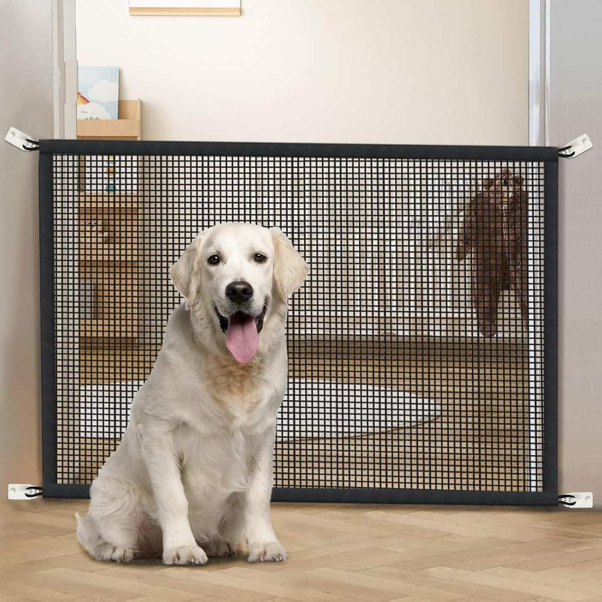 Dog Gate Indoor Pet Gates for Stairs: Dogs Screen Mesh Gate for The House Magic Gate for Kitchen Doorways Hallway Stairways Porch Yard 30 inch Tall, 55 inch Wide Fits 48''–52'' Openings