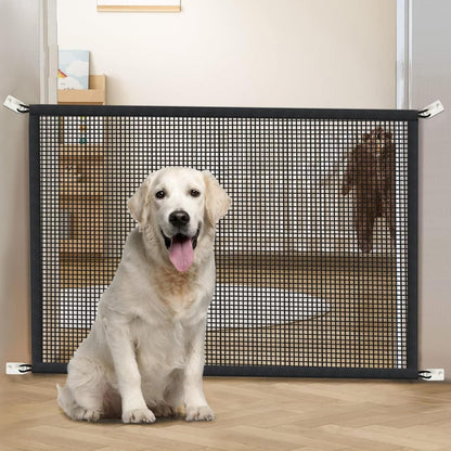 Dog Gate Indoor Pet Gates for Stairs: Dogs Screen Mesh Gate for The House Magic Gate for Kitchen Doorways Hallway Stairways Porch Yard 30 inch Tall, 55 inch Wide Fits 48''–52'' Openings