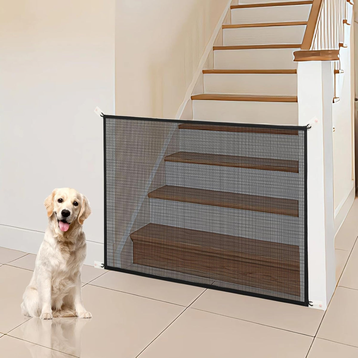 Dog Gate Indoor Pet Gates for Stairs: Dogs Screen Mesh Gate for The House Magic Gate for Kitchen Doorways Hallway Stairways Porch Yard 30 inch Tall, 55 inch Wide Fits 48''–52'' Openings
