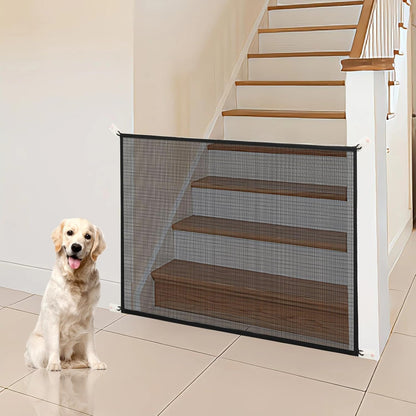 Dog Gate Indoor Pet Gates for Stairs: Dogs Screen Mesh Gate for The House Magic Gate for Kitchen Doorways Hallway Stairways Porch Yard 30 inch Tall, 55 inch Wide Fits 48''–52'' Openings