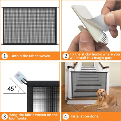 Dog Gate Indoor Pet Gates for Stairs: Dogs Screen Mesh Gate for The House Magic Gate for Kitchen Doorways Hallway Stairways Porch Yard 30 inch Tall, 55 inch Wide Fits 48''–52'' Openings