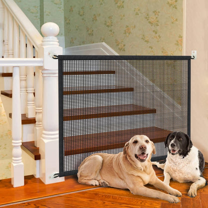 Dog Gate Indoor Pet Gates for Stairs: Dogs Screen Mesh Gate for The House Magic Gate for Kitchen Doorways Hallway Stairways Porch Yard 30 inch Tall, 55 inch Wide Fits 48''–52'' Openings