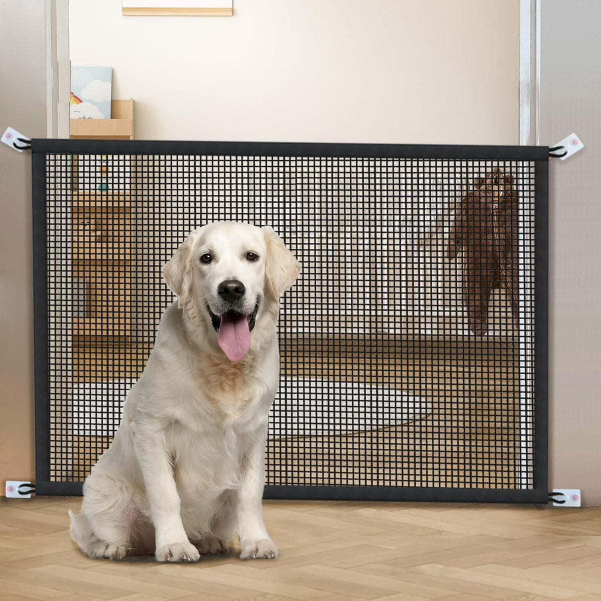 Dog Gate Indoor Pet Gates for Stairs: Dogs Screen Mesh Gate for The House Magic Gate for Kitchen Doorways Hallway Stairways Porch Yard 30 inch Tall, 55 inch Wide Fits 48''–52'' Openings