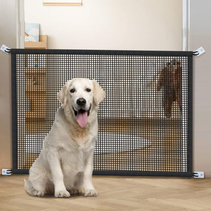 Dog Gate Indoor Pet Gates for Stairs: Dogs Screen Mesh Gate for The House Magic Gate for Kitchen Doorways Hallway Stairways Porch Yard 30 inch Tall, 55 inch Wide Fits 48''–52'' Openings