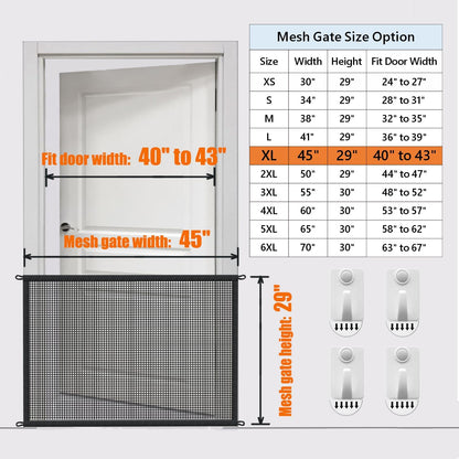Dog Gate Indoor Pet Gates for Stairs: Dogs Screen Mesh Gate for The House Magic Gate for Kitchen Doorways Hallway Stairways Porch Yard 30 inch Tall, 55 inch Wide Fits 48''–52'' Openings