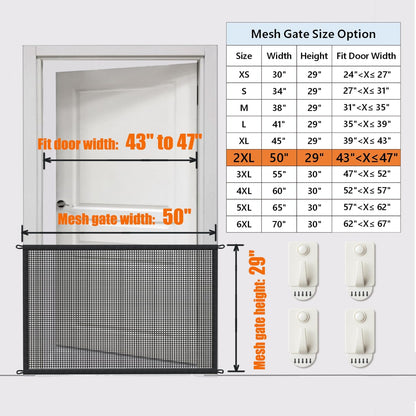 Dog Gate Indoor Pet Gates for Stairs: Dogs Screen Mesh Gate for The House Magic Gate for Kitchen Doorways Hallway Stairways Porch Yard 30 inch Tall, 55 inch Wide Fits 48''–52'' Openings