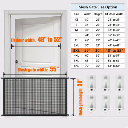 Dog Gate Indoor Pet Gates for Stairs: Dogs Screen Mesh Gate for The House Magic Gate for Kitchen Doorways Hallway Stairways Porch Yard 30 inch Tall, 55 inch Wide Fits 48''–52'' Openings