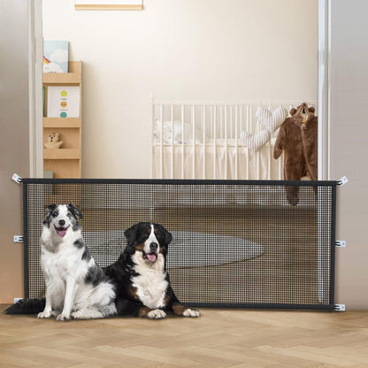 Dog Gate Indoor Pet Gates for Stairs: Dogs Screen Mesh Gate for The House Magic Gate for Kitchen Doorways Hallway Stairways Porch Yard 30 inch Tall, 55 inch Wide Fits 48''–52'' Openings
