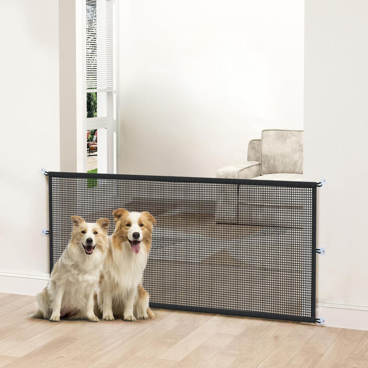Dog Gate Indoor Pet Gates for Stairs: Dogs Screen Mesh Gate for The House Magic Gate for Kitchen Doorways Hallway Stairways Porch Yard 30 inch Tall, 55 inch Wide Fits 48''–52'' Openings