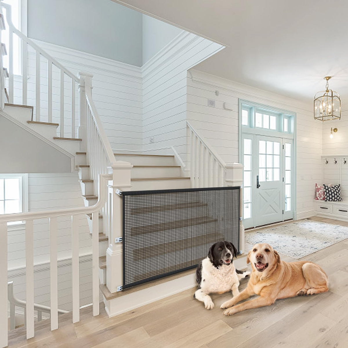 Dog Gate Indoor Pet Gates for Stairs: Dogs Screen Mesh Gate for The House Magic Gate for Kitchen Doorways Hallway Stairways Porch Yard 30 inch Tall, 55 inch Wide Fits 48''–52'' Openings
