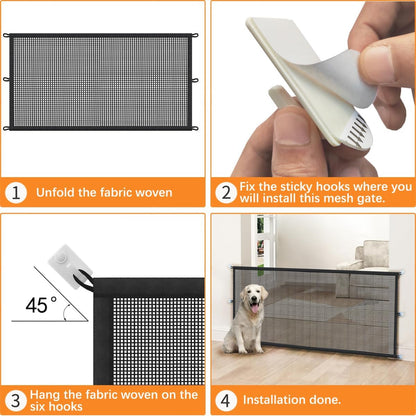 Dog Gate Indoor Pet Gates for Stairs: Dogs Screen Mesh Gate for The House Magic Gate for Kitchen Doorways Hallway Stairways Porch Yard 30 inch Tall, 55 inch Wide Fits 48''–52'' Openings