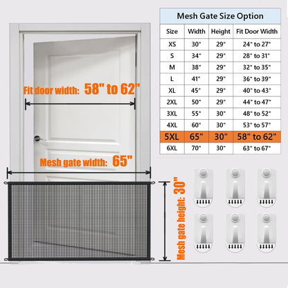Dog Gate Indoor Pet Gates for Stairs: Dogs Screen Mesh Gate for The House Magic Gate for Kitchen Doorways Hallway Stairways Porch Yard 30 inch Tall, 55 inch Wide Fits 48''–52'' Openings
