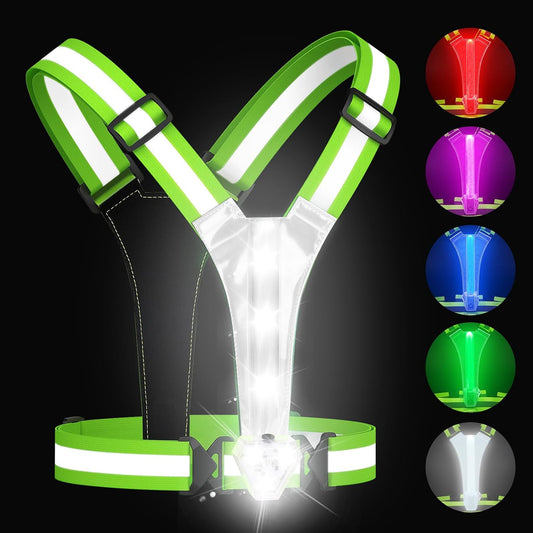 LED Reflective Vest with Chest Light 500LM, 5 RGB Colors High Visibility Rechargeable Light Up Running Vest IPX4 Night Safety Running Gear for Dog Walking, Cycling, Adjustable for Men Women Kids