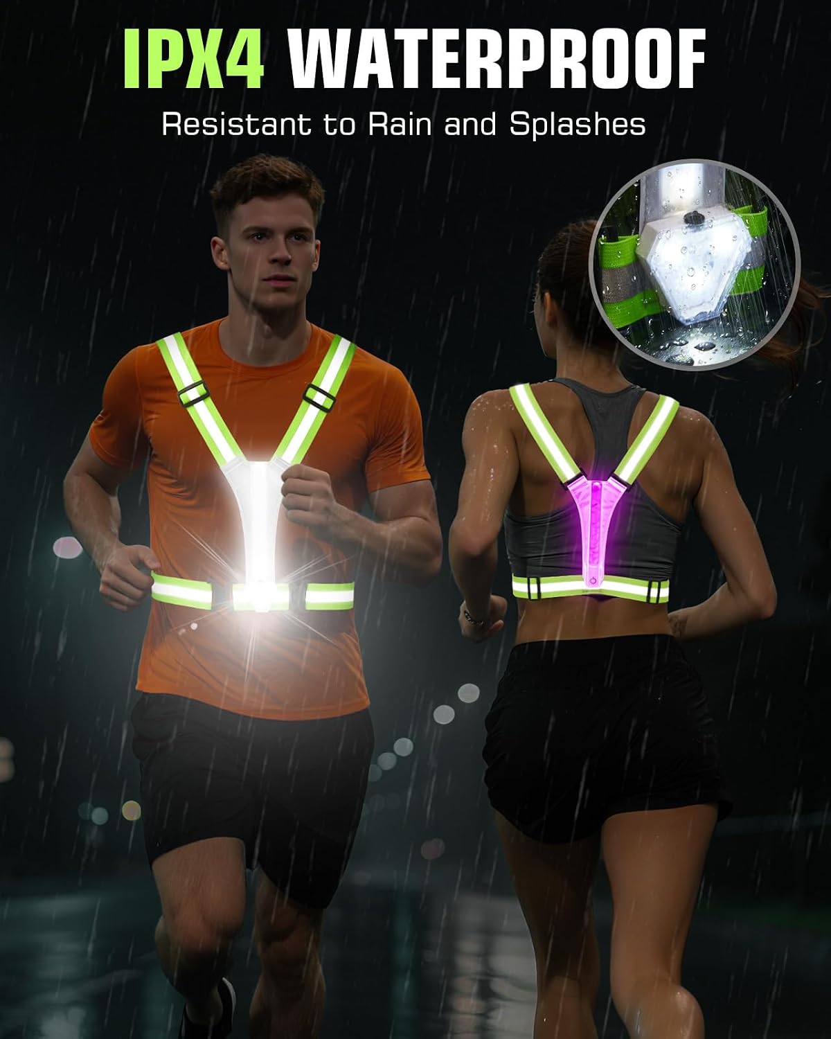 LED Reflective Vest with Chest Light 500LM, 5 RGB Colors High Visibility Rechargeable Light Up Running Vest IPX4 Night Safety Running Gear for Dog Walking, Cycling, Adjustable for Men Women Kids