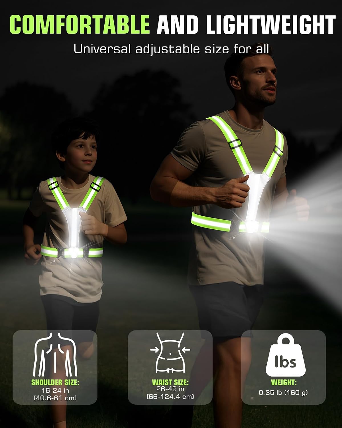 LED Reflective Vest with Chest Light 500LM, 5 RGB Colors High Visibility Rechargeable Light Up Running Vest IPX4 Night Safety Running Gear for Dog Walking, Cycling, Adjustable for Men Women Kids