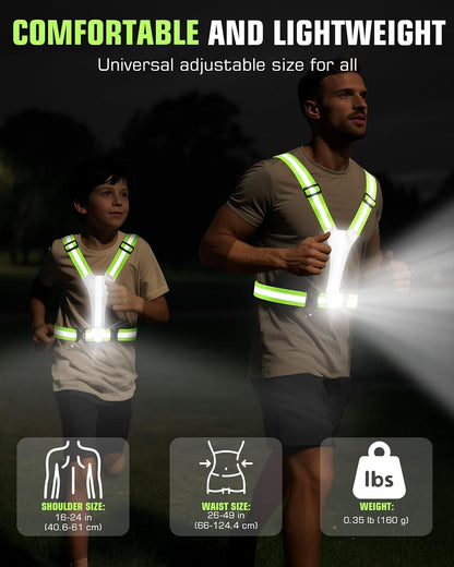 LED Reflective Vest with Chest Light 500LM, 5 RGB Colors High Visibility Rechargeable Light Up Running Vest IPX4 Night Safety Running Gear for Dog Walking, Cycling, Adjustable for Men Women Kids