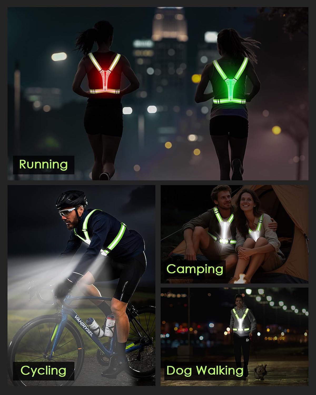 LED Reflective Vest with Chest Light 500LM, 5 RGB Colors High Visibility Rechargeable Light Up Running Vest IPX4 Night Safety Running Gear for Dog Walking, Cycling, Adjustable for Men Women Kids