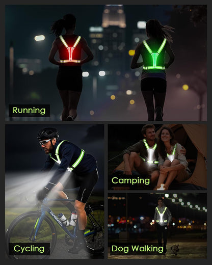 LED Reflective Vest with Chest Light 500LM, 5 RGB Colors High Visibility Rechargeable Light Up Running Vest IPX4 Night Safety Running Gear for Dog Walking, Cycling, Adjustable for Men Women Kids