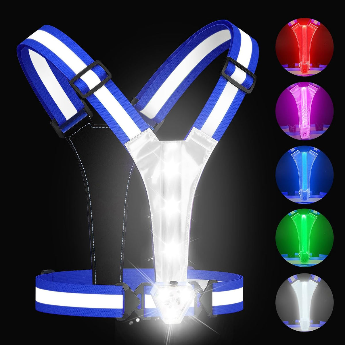 LED Reflective Vest with Chest Light 500LM, 5 RGB Colors High Visibility Rechargeable Light Up Running Vest IPX4 Night Safety Running Gear for Dog Walking, Cycling, Adjustable for Men Women Kids