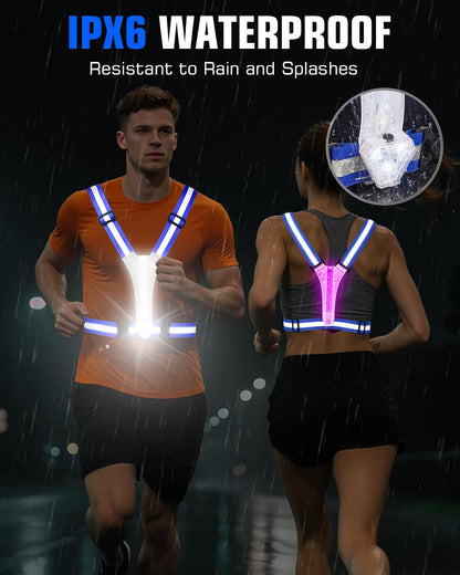 LED Reflective Vest with Chest Light 500LM, 5 RGB Colors High Visibility Rechargeable Light Up Running Vest IPX4 Night Safety Running Gear for Dog Walking, Cycling, Adjustable for Men Women Kids