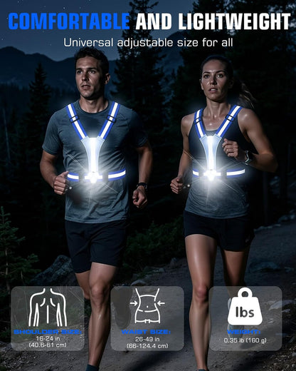 LED Reflective Vest with Chest Light 500LM, 5 RGB Colors High Visibility Rechargeable Light Up Running Vest IPX4 Night Safety Running Gear for Dog Walking, Cycling, Adjustable for Men Women Kids