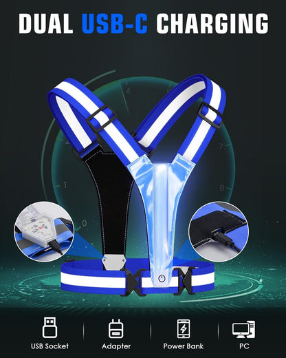 LED Reflective Vest with Chest Light 500LM, 5 RGB Colors High Visibility Rechargeable Light Up Running Vest IPX4 Night Safety Running Gear for Dog Walking, Cycling, Adjustable for Men Women Kids