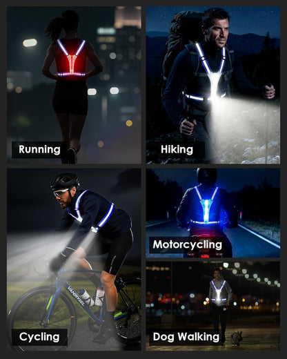 LED Reflective Vest with Chest Light 500LM, 5 RGB Colors High Visibility Rechargeable Light Up Running Vest IPX4 Night Safety Running Gear for Dog Walking, Cycling, Adjustable for Men Women Kids