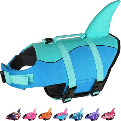 Dog Life Jacket, Cute Shark Dog Life Vest for Swimming Boating with Superior Buoyancy and Rescue Handle, Adjustable Puppy Floating Swim Vest for Small Medium Large Dogs - Pool Blue, M