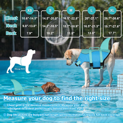 Dog Life Jacket, Cute Shark Dog Life Vest for Swimming Boating with Superior Buoyancy and Rescue Handle, Adjustable Puppy Floating Swim Vest for Small Medium Large Dogs - Pool Blue, M