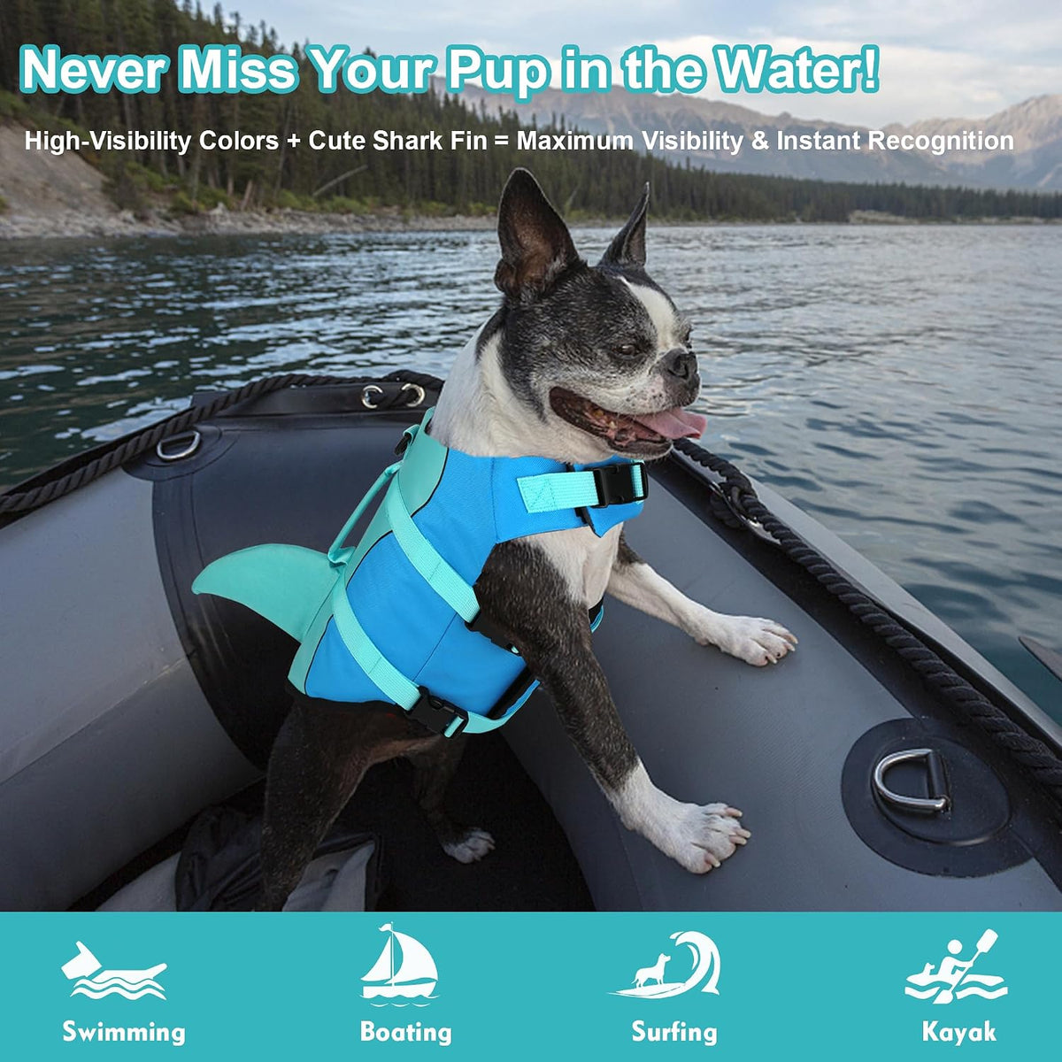 Dog Life Jacket, Cute Shark Dog Life Vest for Swimming Boating with Superior Buoyancy and Rescue Handle, Adjustable Puppy Floating Swim Vest for Small Medium Large Dogs - Pool Blue, M