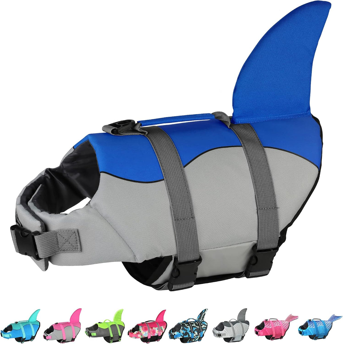 Dog Life Jacket, Cute Shark Dog Life Vest for Swimming Boating with Superior Buoyancy and Rescue Handle, Adjustable Puppy Floating Swim Vest for Small Medium Large Dogs - Pool Blue, M