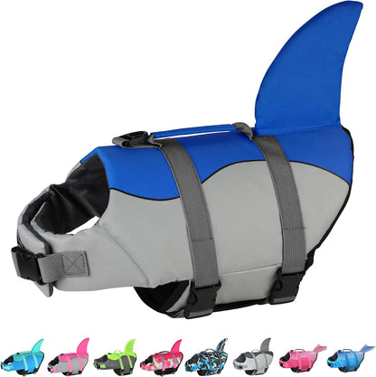 Dog Life Jacket, Cute Shark Dog Life Vest for Swimming Boating with Superior Buoyancy and Rescue Handle, Adjustable Puppy Floating Swim Vest for Small Medium Large Dogs - Pool Blue, M