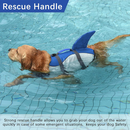 Dog Life Jacket, Cute Shark Dog Life Vest for Swimming Boating with Superior Buoyancy and Rescue Handle, Adjustable Puppy Floating Swim Vest for Small Medium Large Dogs - Pool Blue, M