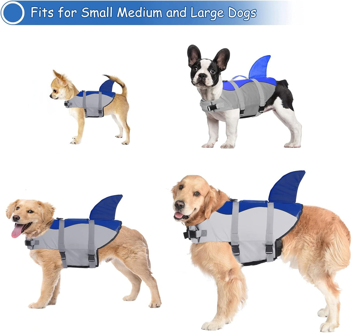Dog Life Jacket, Cute Shark Dog Life Vest for Swimming Boating with Superior Buoyancy and Rescue Handle, Adjustable Puppy Floating Swim Vest for Small Medium Large Dogs - Pool Blue, M