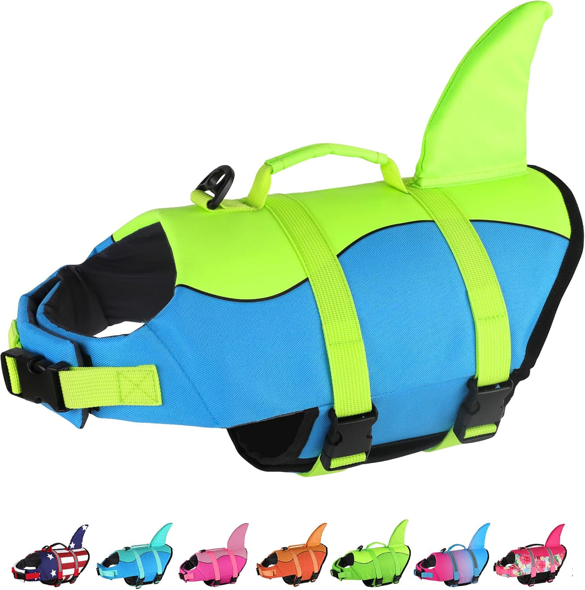 Dog Life Jacket, Cute Shark Dog Life Vest for Swimming Boating with Superior Buoyancy and Rescue Handle, Adjustable Puppy Floating Swim Vest for Small Medium Large Dogs - Pool Blue, M