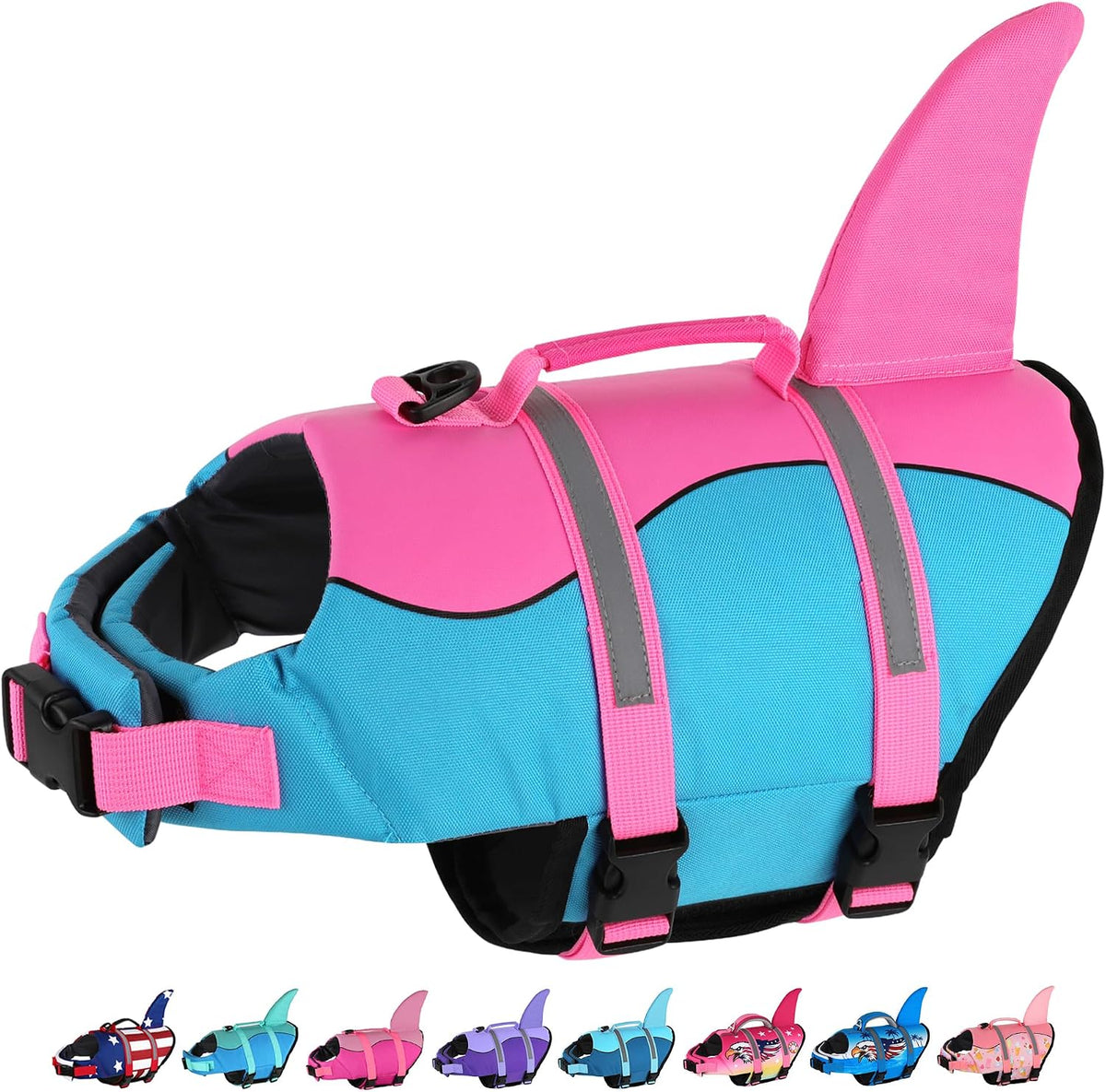 Dog Life Jacket, Cute Shark Dog Life Vest for Swimming Boating with Superior Buoyancy and Rescue Handle, Adjustable Puppy Floating Swim Vest for Small Medium Large Dogs - Pool Blue, M