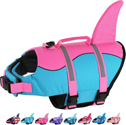 Dog Life Jacket, Cute Shark Dog Life Vest for Swimming Boating with Superior Buoyancy and Rescue Handle, Adjustable Puppy Floating Swim Vest for Small Medium Large Dogs - Pool Blue, M