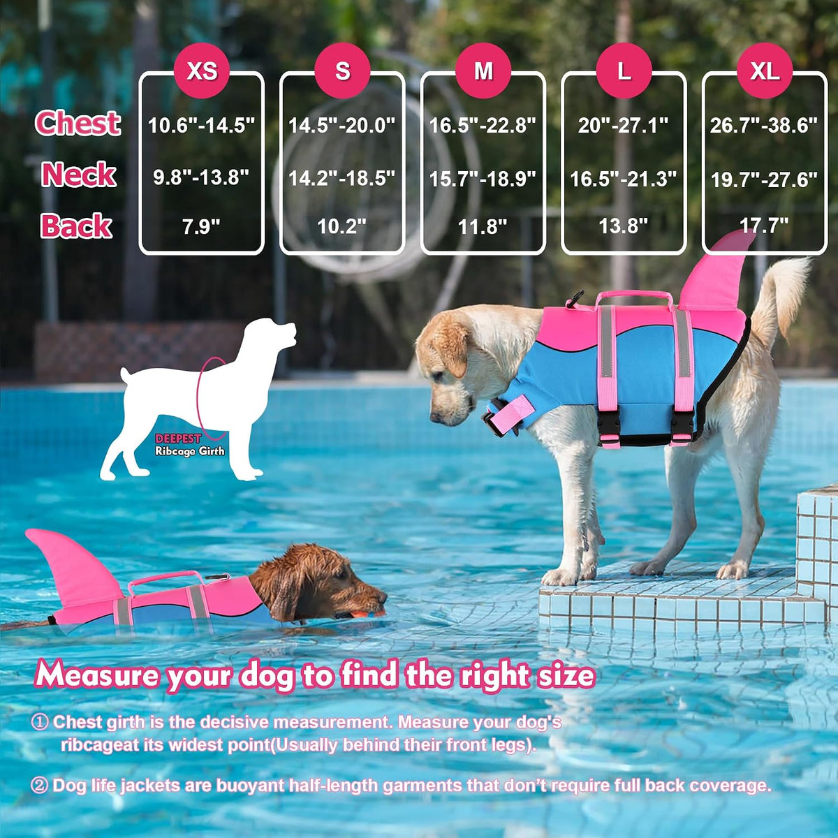 Dog Life Jacket, Cute Shark Dog Life Vest for Swimming Boating with Superior Buoyancy and Rescue Handle, Adjustable Puppy Floating Swim Vest for Small Medium Large Dogs - Pool Blue, M