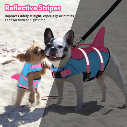 Dog Life Jacket, Cute Shark Dog Life Vest for Swimming Boating with Superior Buoyancy and Rescue Handle, Adjustable Puppy Floating Swim Vest for Small Medium Large Dogs - Pool Blue, M
