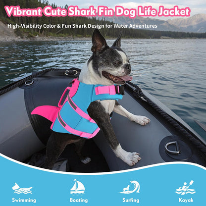 Dog Life Jacket, Cute Shark Dog Life Vest for Swimming Boating with Superior Buoyancy and Rescue Handle, Adjustable Puppy Floating Swim Vest for Small Medium Large Dogs - Pool Blue, M