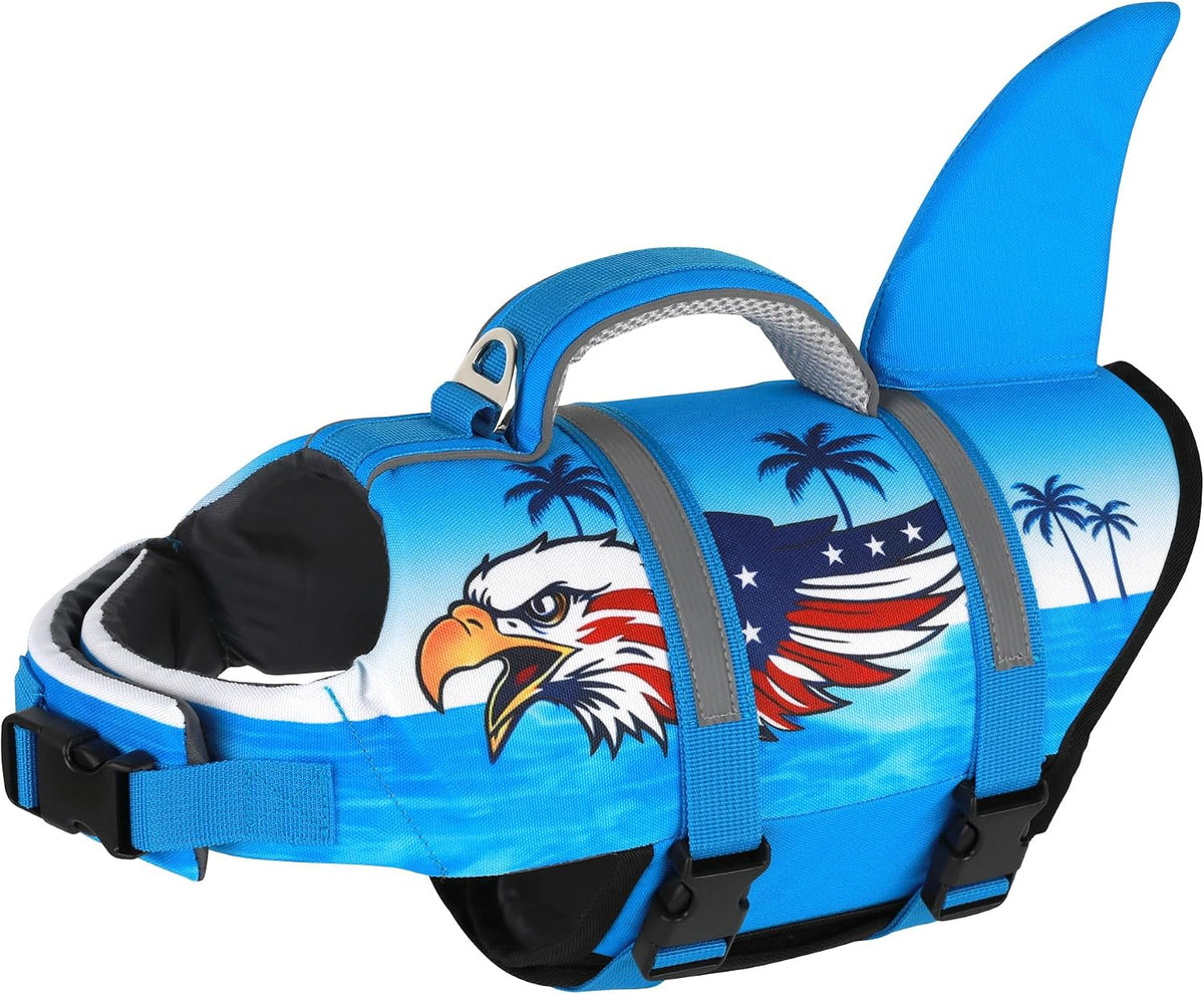 Dog Life Jacket, Cute Shark Dog Life Vest for Swimming Boating with Superior Buoyancy and Rescue Handle, Adjustable Puppy Floating Swim Vest for Small Medium Large Dogs - Pool Blue, M