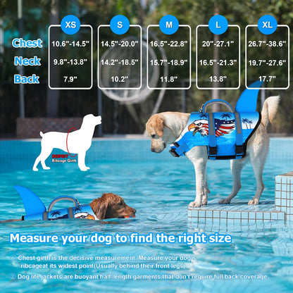 Dog Life Jacket, Cute Shark Dog Life Vest for Swimming Boating with Superior Buoyancy and Rescue Handle, Adjustable Puppy Floating Swim Vest for Small Medium Large Dogs - Pool Blue, M